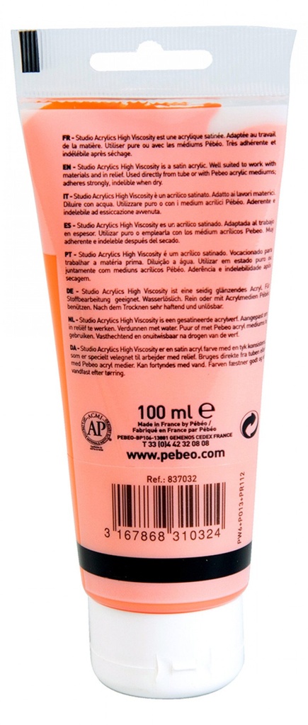 PEBEO ACRYLIC STUDIO HV100ML CADMIUM ORANGE HUE