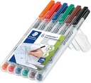 STAEDTLER LUMOCOLOUR UNIVERSAL NON PERMANENT SUPERFINE PENS 6PC SET  311 WP6