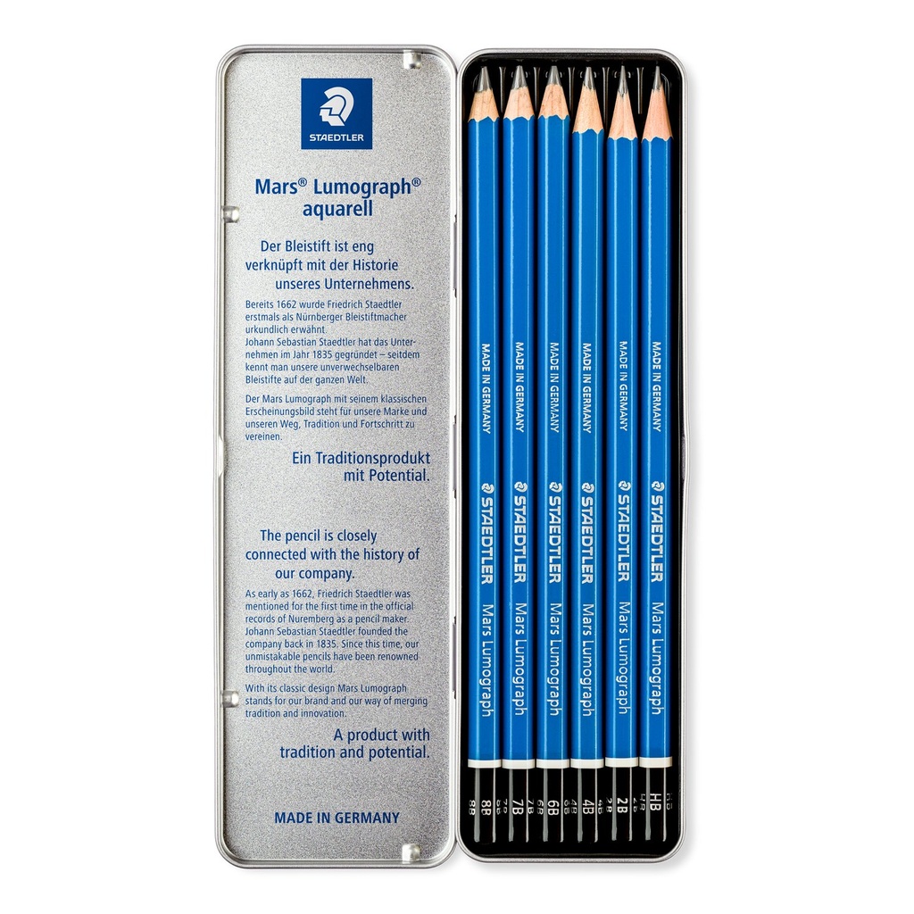 STAEDTLER MARS LUMOGRAPH 6 GRAPHIC PENCILS IN METAL CASE 100 G6