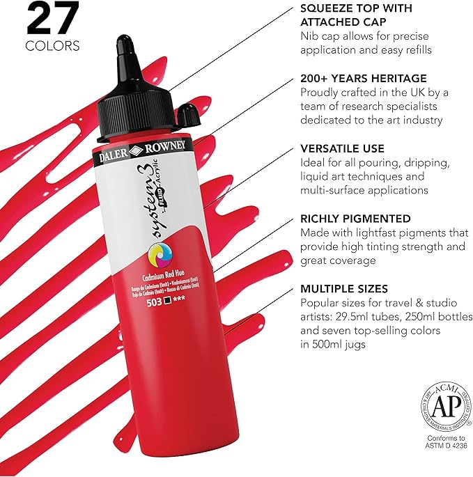 DALER ROWNEY SYSTEM3 FLUID 250ML CADMIUM RED HUE