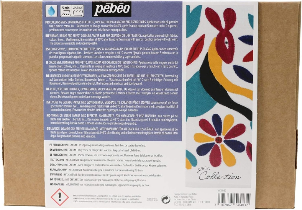 PEBEO SETACOLOUR LIGHT FABRIC PAINT COLLECTION SET 10X45ML