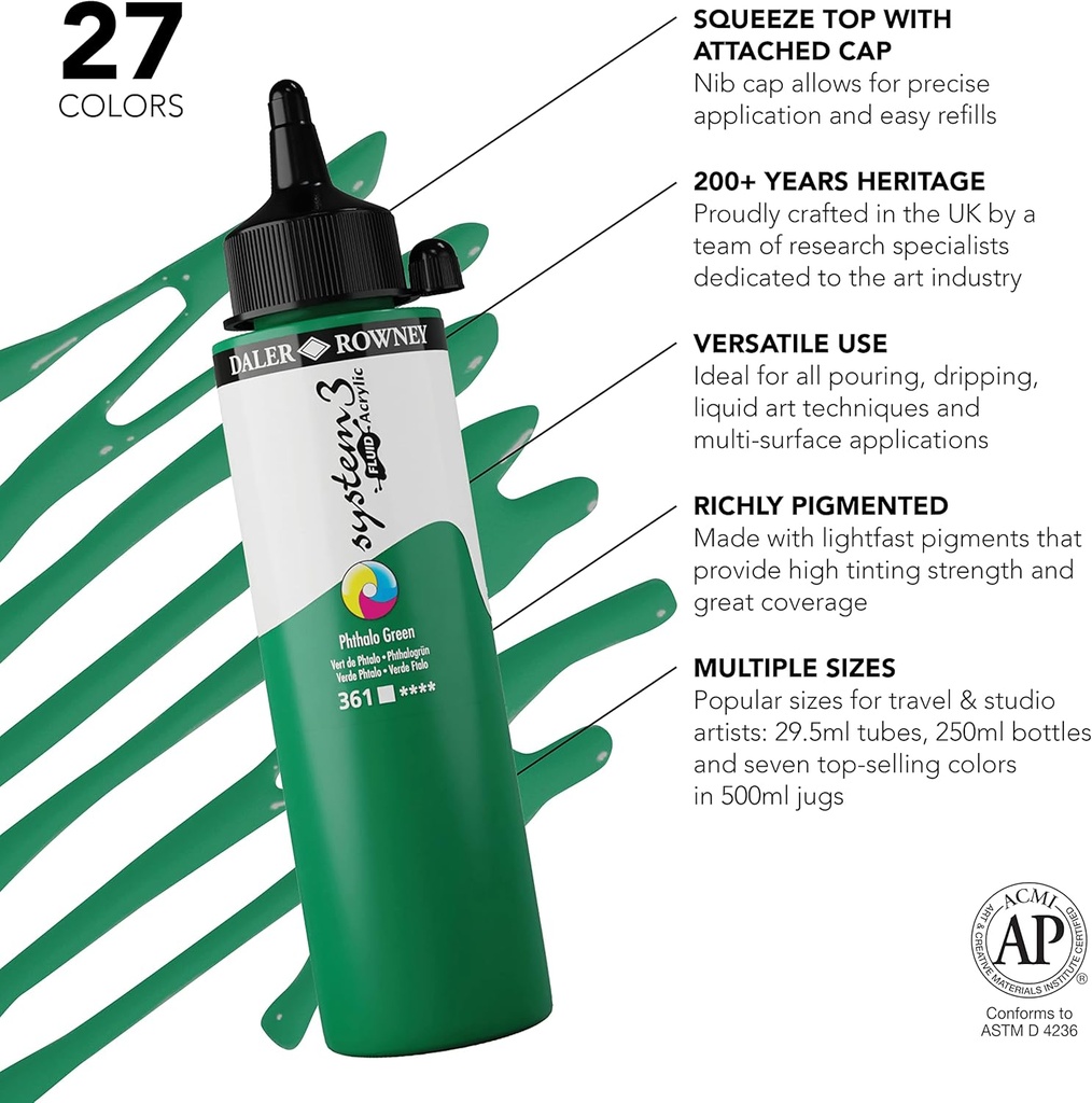 DALER ROWNEY SYSTEM3 FLUID 250ML PHTHALO GREEN