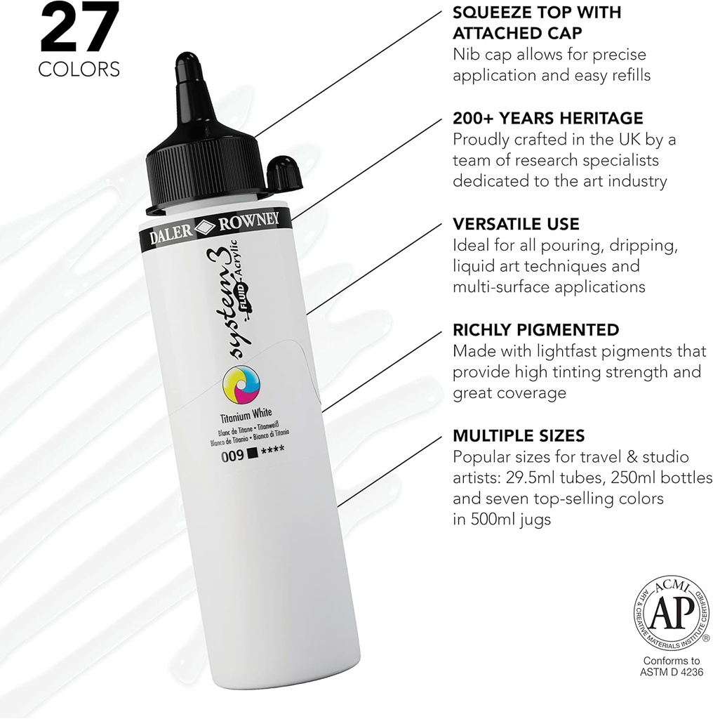DALER ROWNEY SYSTEM3 FLUID 250ML TITANIUM WHITE