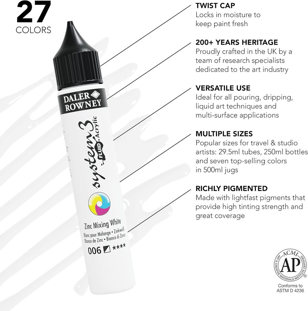 DALER ROWNEY SYSTEM3 FLUID 29.5ML ZINC MIXING WHITE