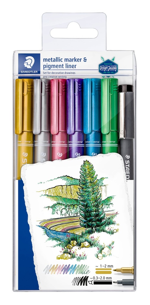 STAEDTLER METALLIC PEN SET 6 PCS + 1 PIGMENT LINER 8323-SWP6P