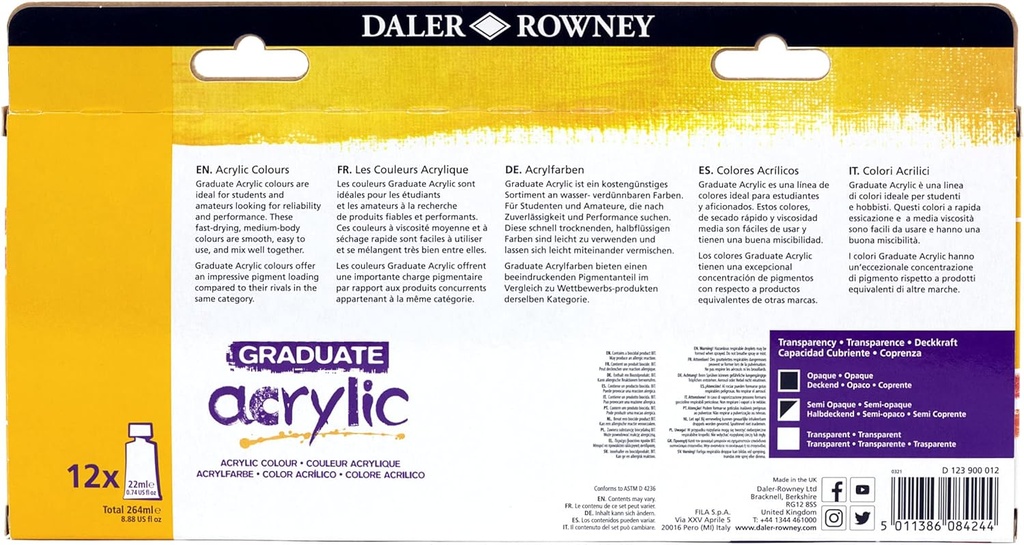 DALER ROWNEY GRAD ACRYLIC 12X22ML SET