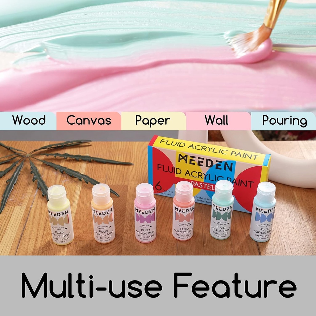 Meeden Fluid Pastel Acrylic Paint Set, 6 Colors, 60 ml / 2 oz