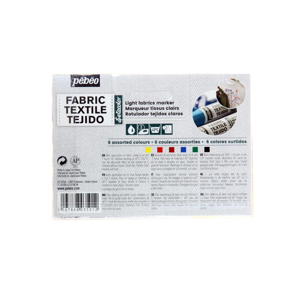 PEBEO 7A LIGHT FABRIC MARKER 1MM PACK 6 ASSORTED