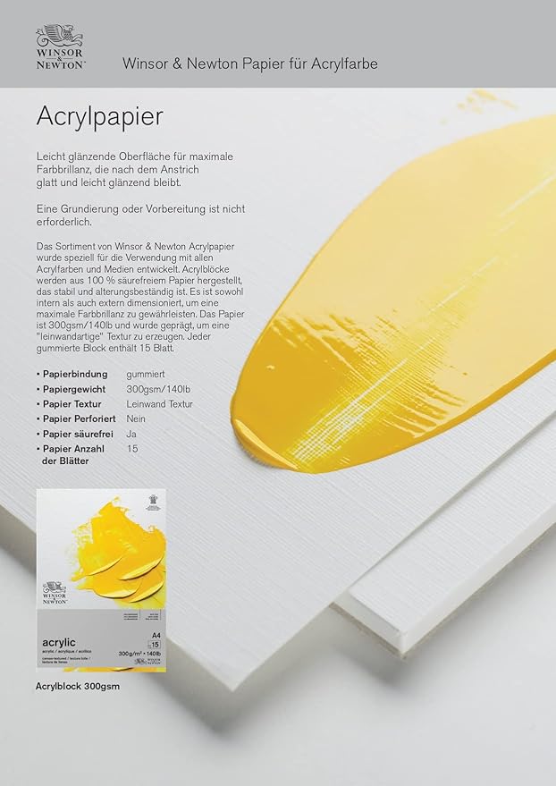 WINSOR & NEWTON ACRYLIC PADS 300GSM 15 SHEETS