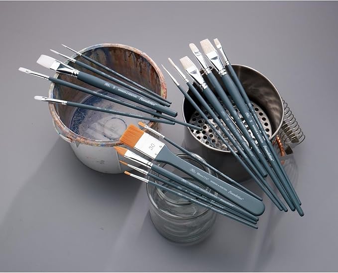 WINSOR & NEWTON FOUNDATION ACRYLIC SYNTHETIC BRUSH SHORT HANDLE 3 PACK