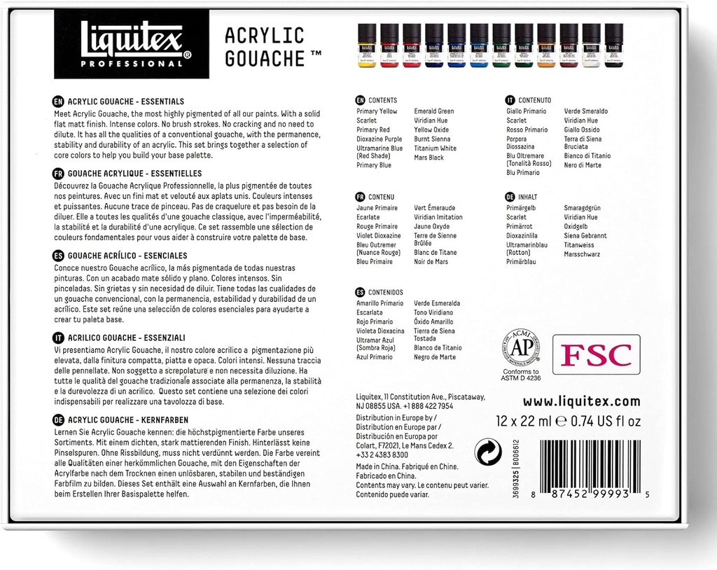 LIQUITEX PROFESSIONAL ACRYLIC GOUACHE 12X22ML SET ESSENTIALS