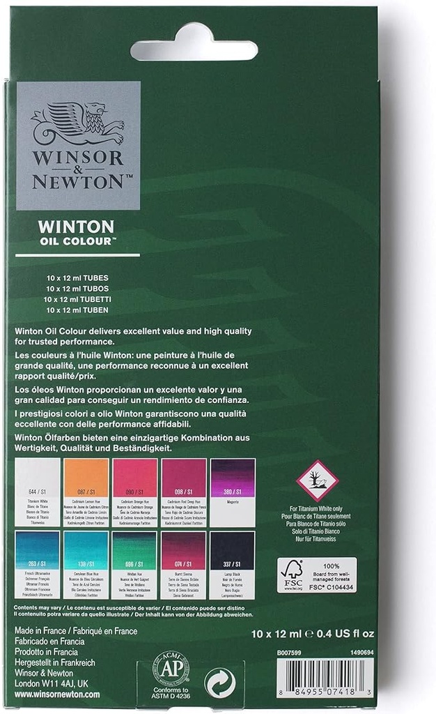 WINSOR & NEWTON WINTON OIL COLOUR 10X12ML ACCESS SET ROW