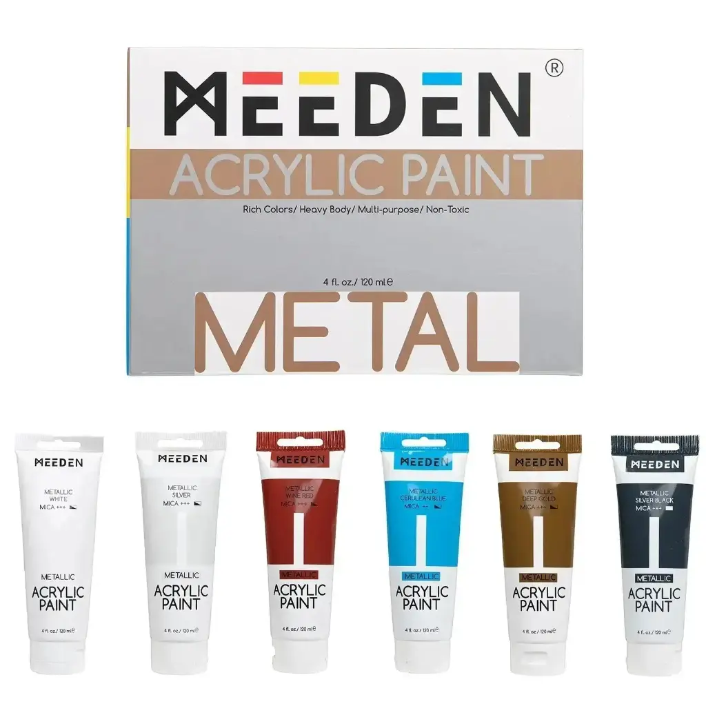 Meeden Metallic Acrylic Paint Set, 6 Tubes, 120 ml / 4.06 oz