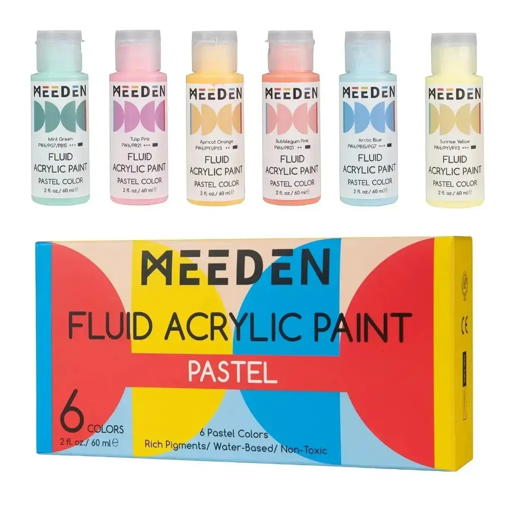 Meeden Fluid Pastel Acrylic Paint Set, 6 Colors, 60 ml / 2 oz
