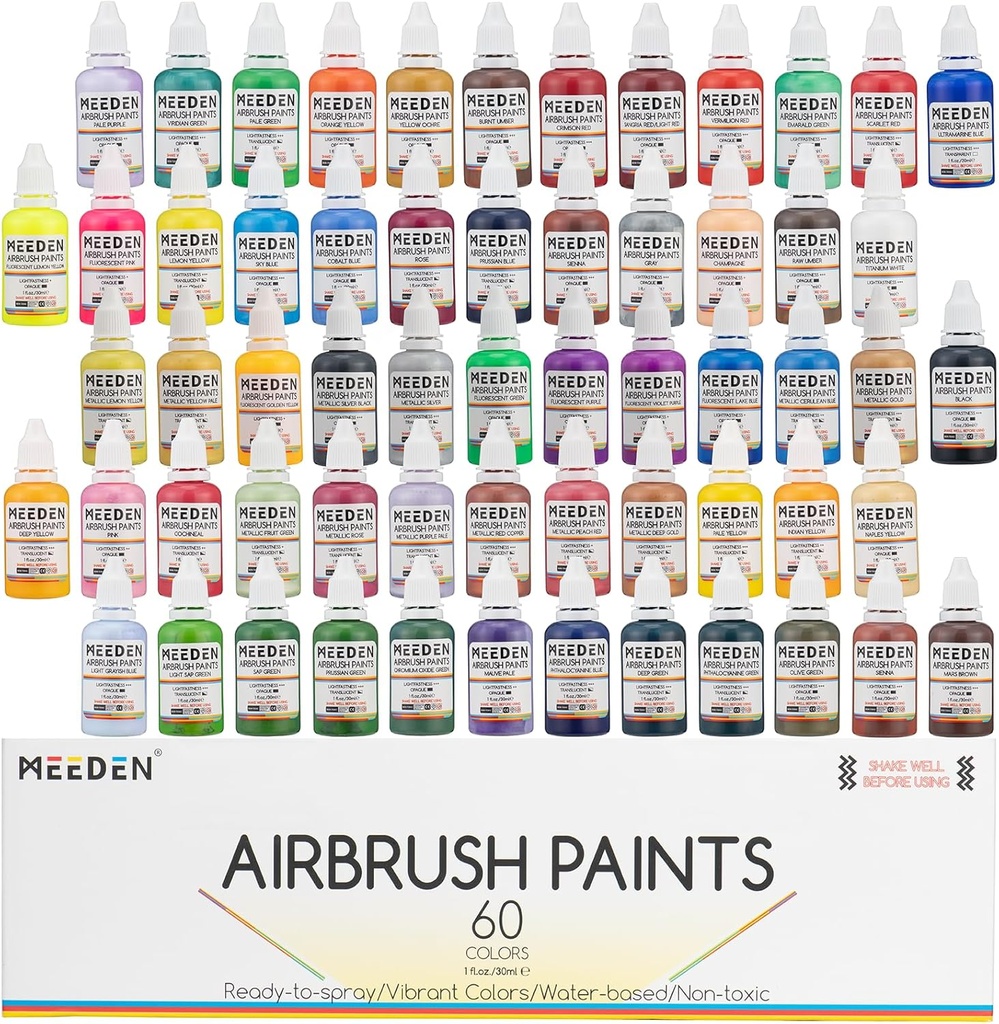 Meeden Airbrush Paint 60 Colors Set, 30 ml / 3 oz
