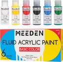 Meeden Basic Fluid Acrylic Paint Set, 6 Colors, 60 ml / 2 oz