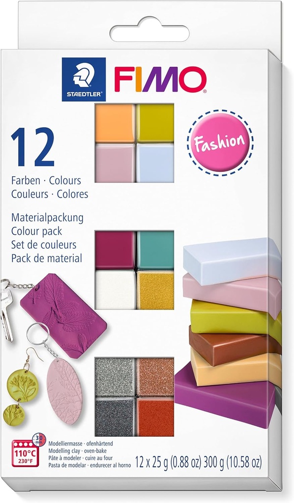 STAEDTLER SET MODELLING CLAY FIMO SOFT MATERIAL PACK FASHION COLOURS 8023 C12-5 