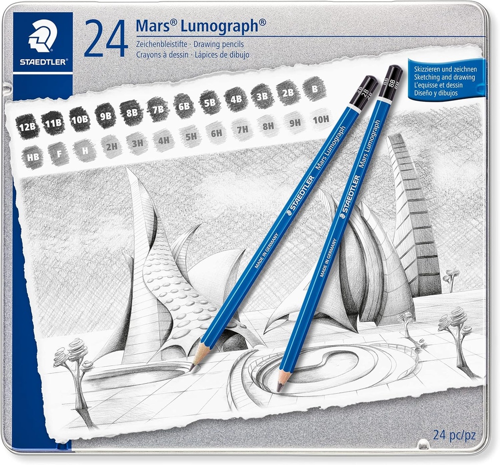 STAEDTLER MARS LUMOGRAPH 24 GRAPHIC PENCILS IN METAL CASE 100 G24