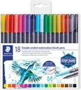 STAEDTLER DOUBLE-ENDED WATERCOLOUR MARKER BRUSH PENS 18 PCS 3001 TB18