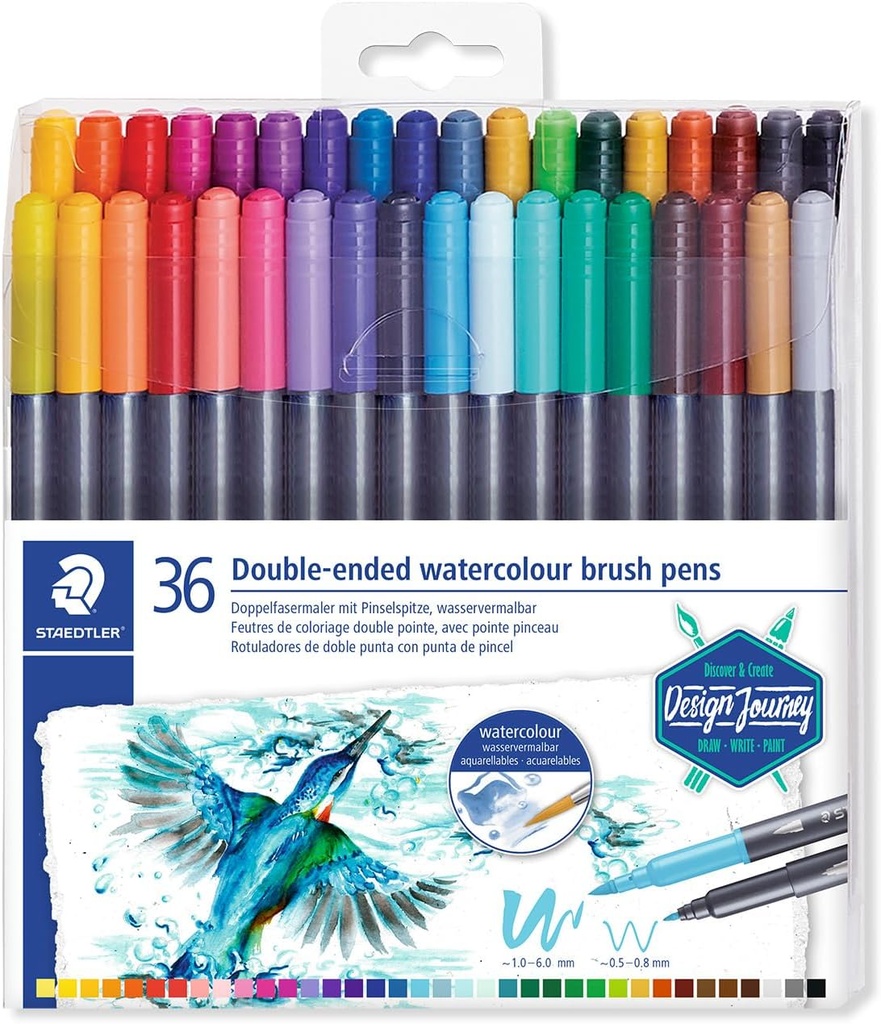 STAEDTLER DOUBLE-ENDED WATERCOLOUR MARKER BRUSH PENS 36PCS 3001 TB36