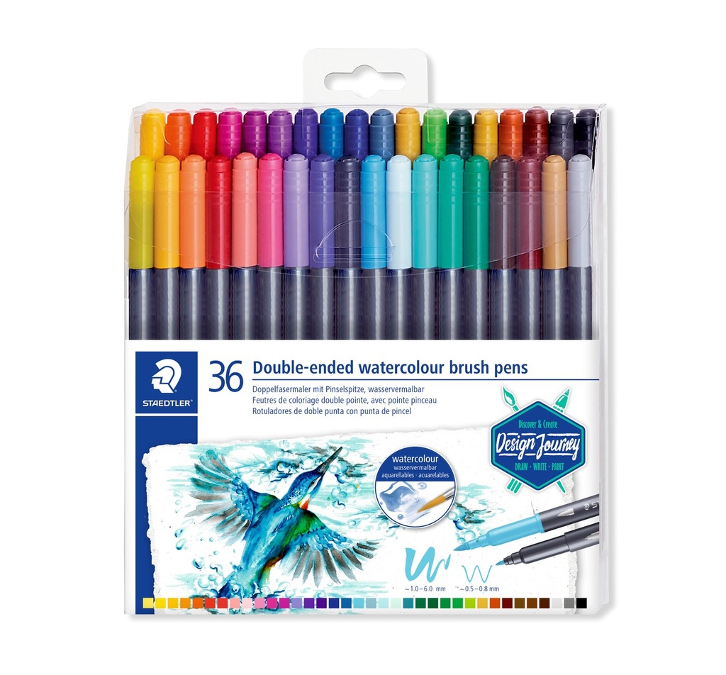 STAEDTLER DOUBLE-ENDED WATERCOLOUR MARKER BRUSH PENS 36PCS 3001 TB36