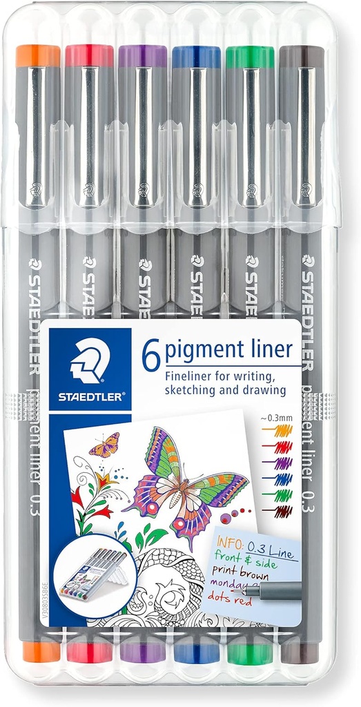 STAEDTLER FINE LINER PIGMENT LINUS 0.3MM 6 COLOUR