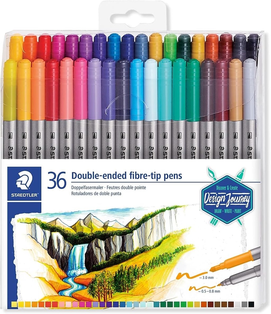 STAEDTLER DOUBLE-ENDED FIBRE TIP MARKER PENS 36 PCS 3200 TB36