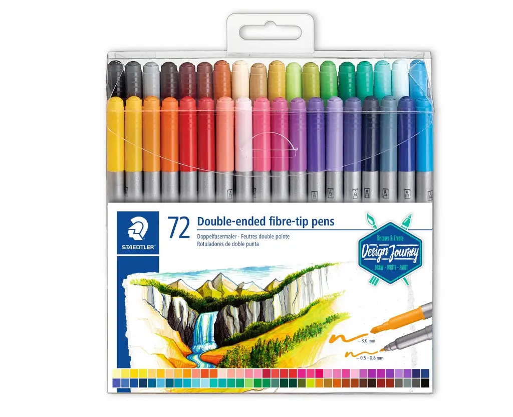 STAEDTLER DOUBLE-ENDED FIBRE-TIP MARKER PEN SET 72PCS 3200 TB72