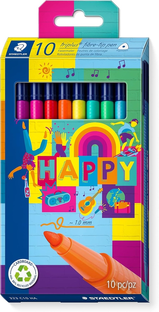 STAEDTLER TRIPLUS FIBRETIP HAPPY PEN SET 10PCS 323 C10 HA