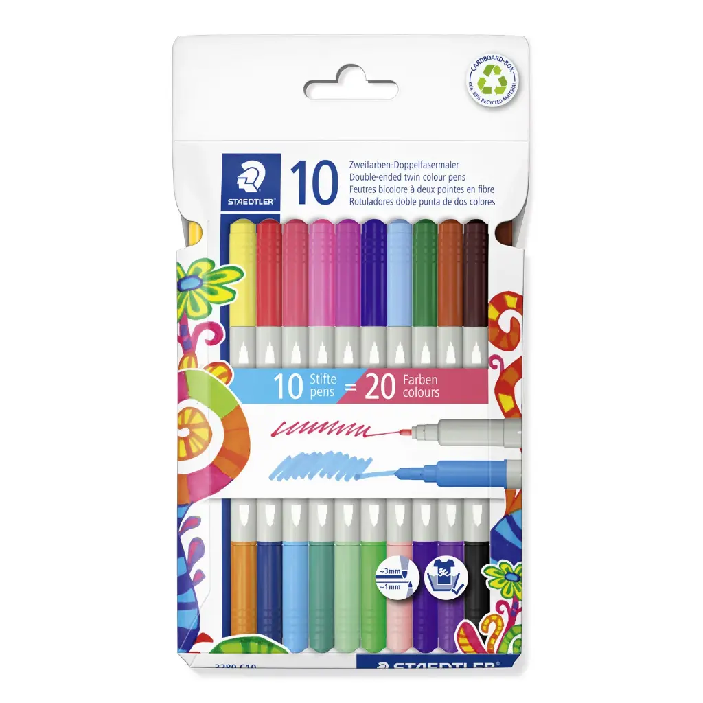 STAEDTLER FIBRE TIP PEN 2TIPS TWIN COLOR 10PC