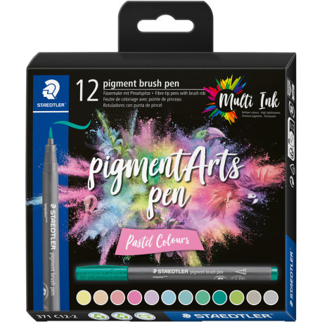 STAEDTLER PIGMENT BRUSH PEN PASTEL COLOURS12PC