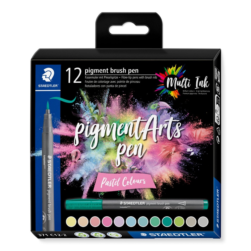 STAEDTLER PIGMENT BRUSH PENS PASTEL COLOURS 12PC SET 371 C12-2