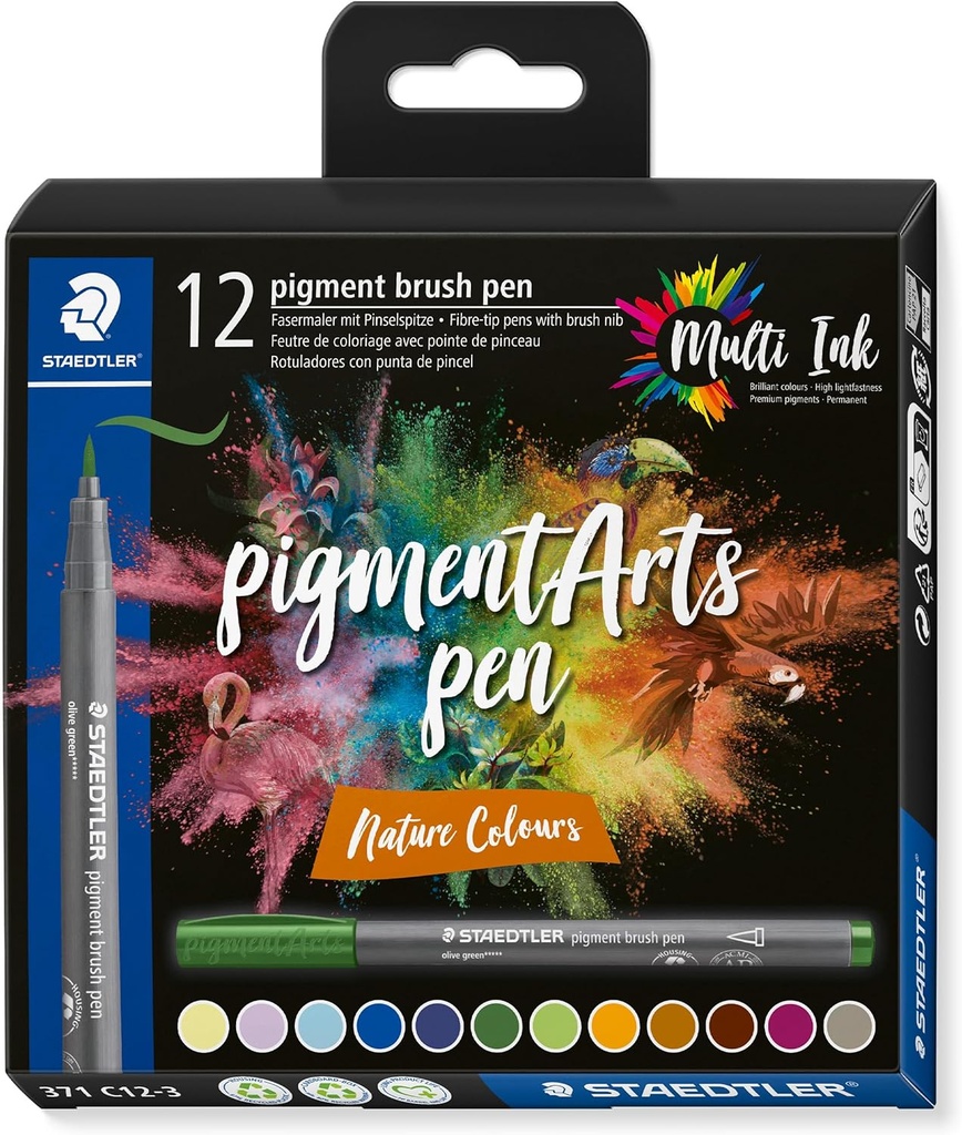 STAEDTLER PIGMENT BRUSH PEN NATURE COLOUR12PC