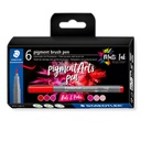 STAEDTLER PIGMENT BRUSH PENS REDS & PINKS 6 PCS 371 C6-1