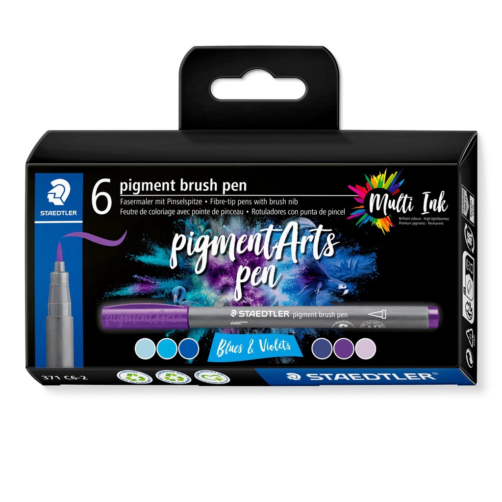 STAEDTLER PIGMENT BRUSH PEN BLUES & VIOLETS 6PCS 371 C6-2