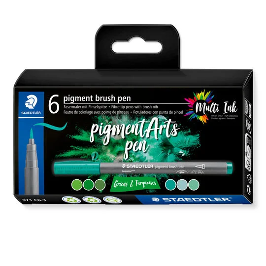 STAEDTLER PIGMENT BRUSH PEN BLUES&VIOLETS 6PC