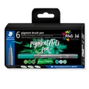 STAEDTLER PIGMENT BRUSH PEN GREENS & TURQUOISES 6PCS 371 C6-3