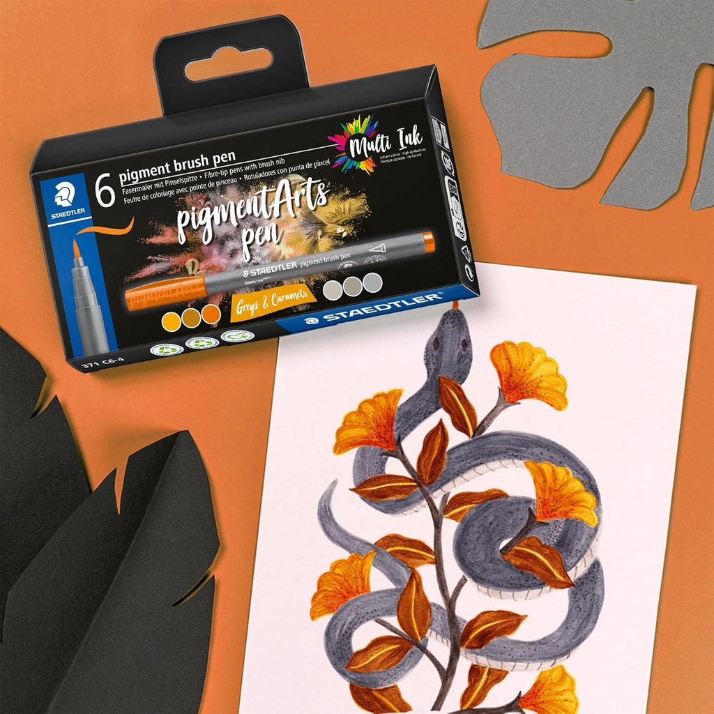 STAEDTLER PIGMENT BRUSH PEN GREYS & CARAMELS 6PCS 371 C6-4