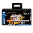 STAEDTLER PIGMENT BRUSH PEN GREYS & CARAMELS 6PCS 371 C6-4