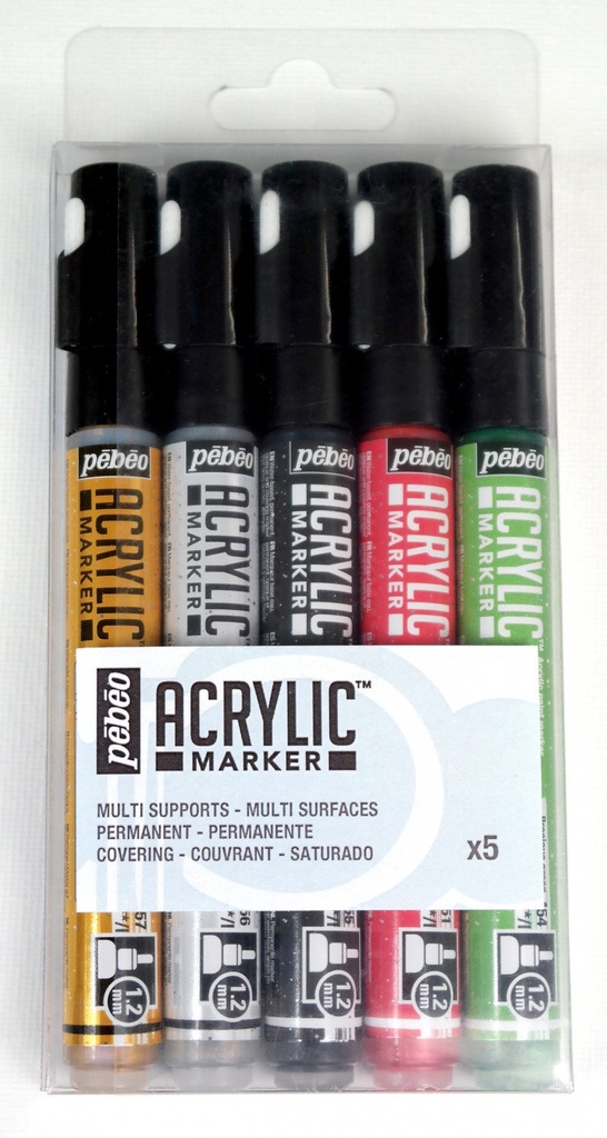 PEBEO MULTI SUPPORT ACRYLIC MARKER SET 5 GLD/SL/BK/R/GR