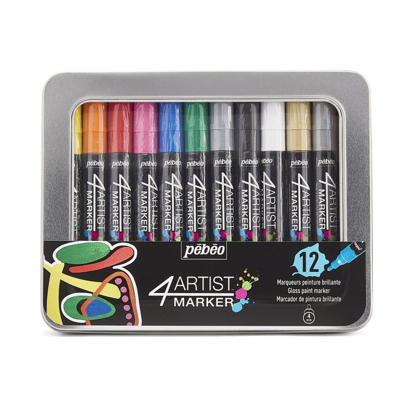 PEBEO OIL-BASED PAINT MARKER SET OF 12 - 4ARTIST MARKER 4MM - METAL BOX 580500