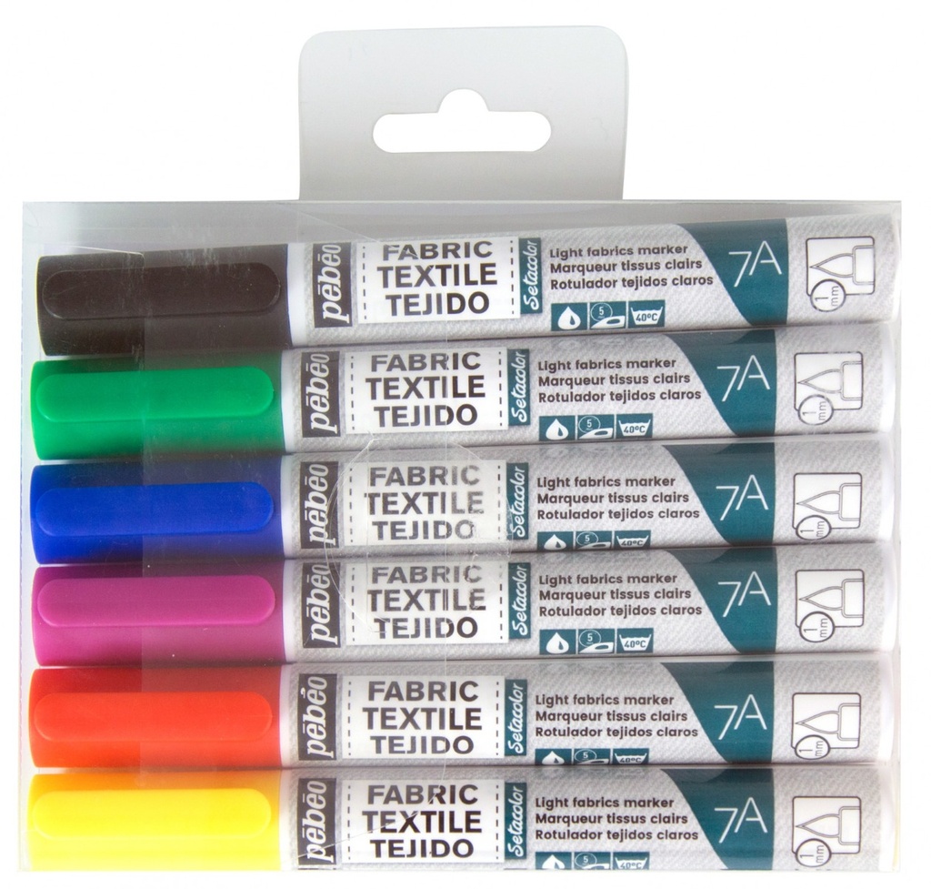 PEBEO 7A LIGHT FABRIC MARKER 1MM PACK 6 ASS