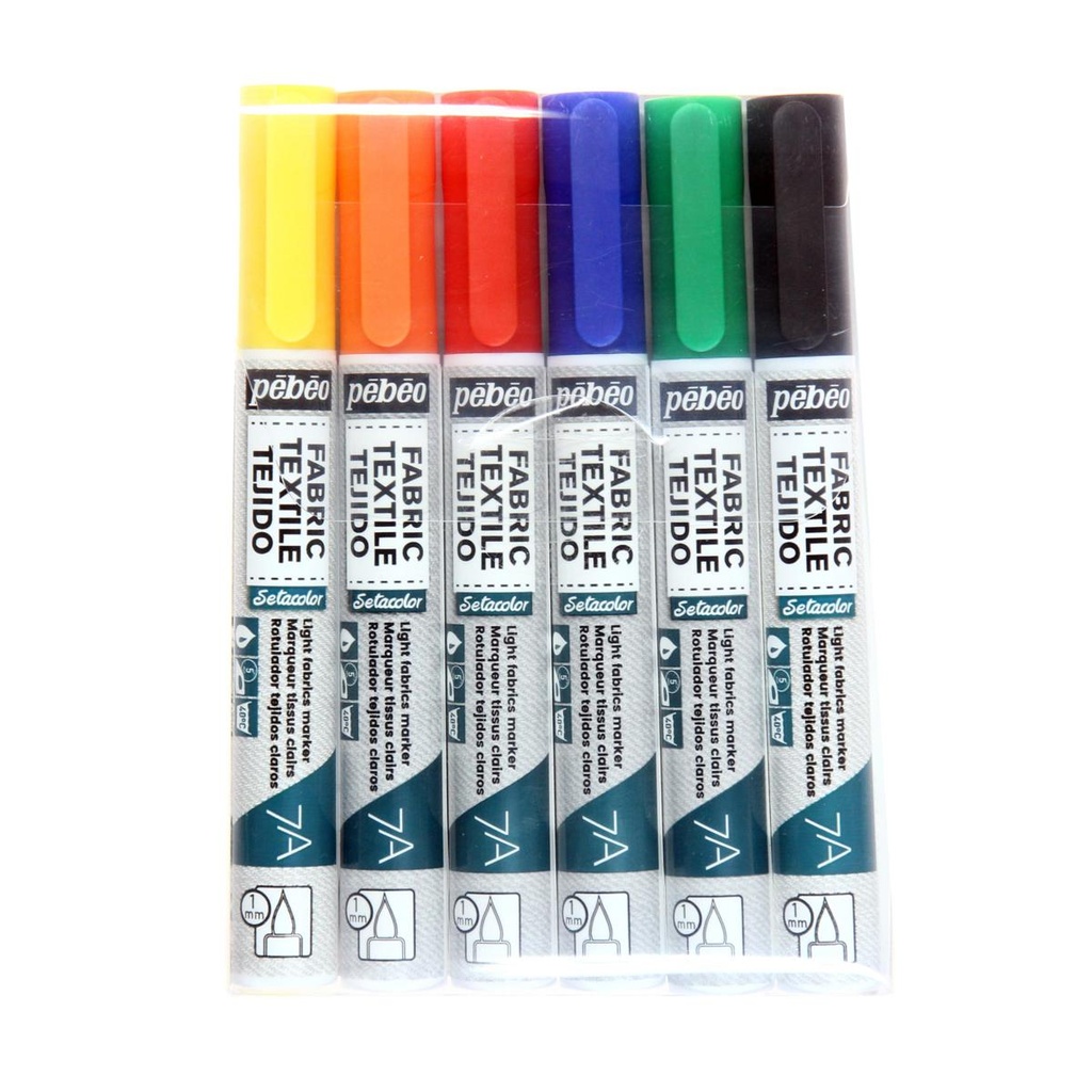 PEBEO 7A LIGHT FABRIC MARKER 1MM PACK 6 ASS