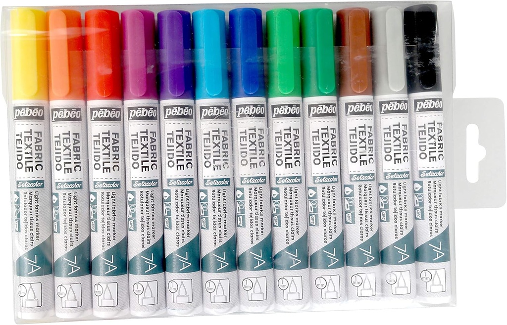 PEBEO 7A LIGHT FABRIC MARKER 1MM PACK 12 ASSORTED