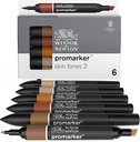 Winsor & Newton, Promarker, Skin Tones II, Set of 6, Alcohol Based Dual Tip Marker 290115