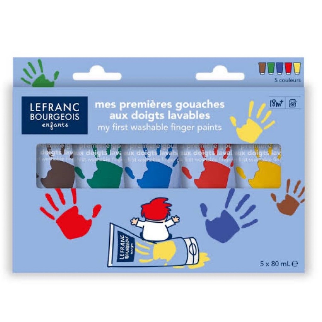 LEFRANC BOURGEOIS EDUCATION GOUACHE FINGER PAINT CLASSIC SET OF 5X80ML