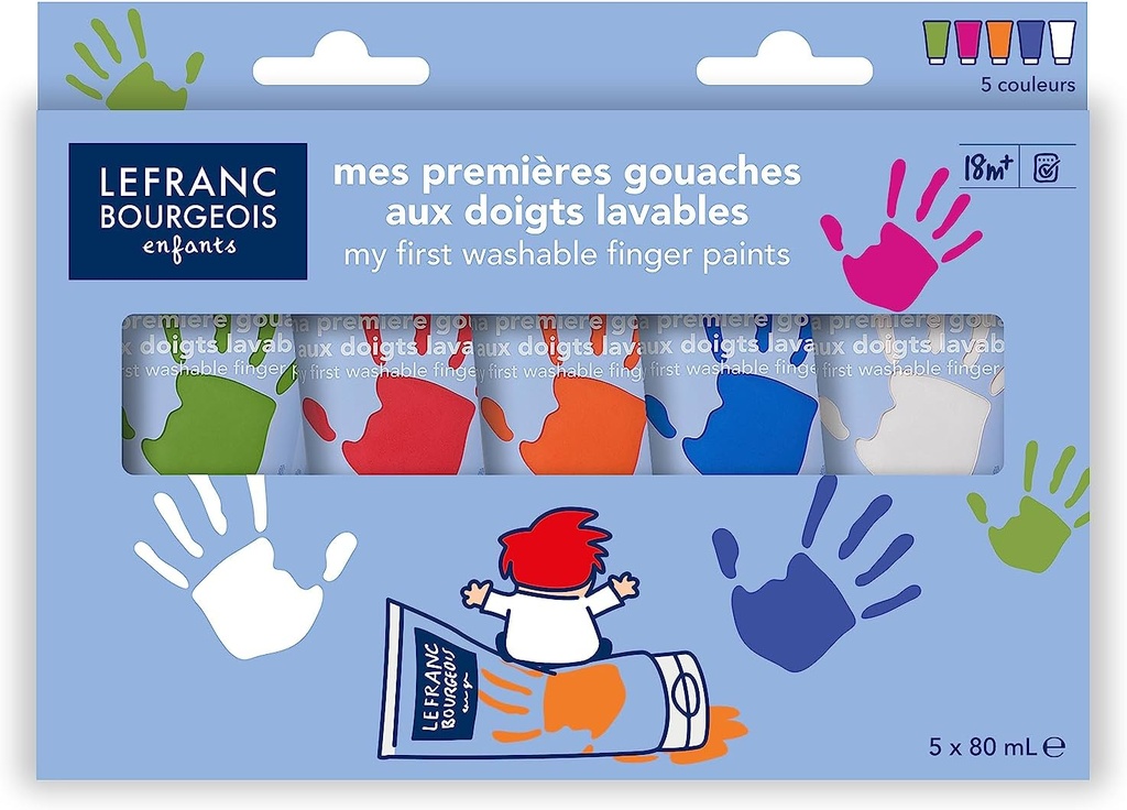 LEFRANC BOURGEOIS EDUCATION GOUACHE FINGER PAINT SET OF 5X80ML