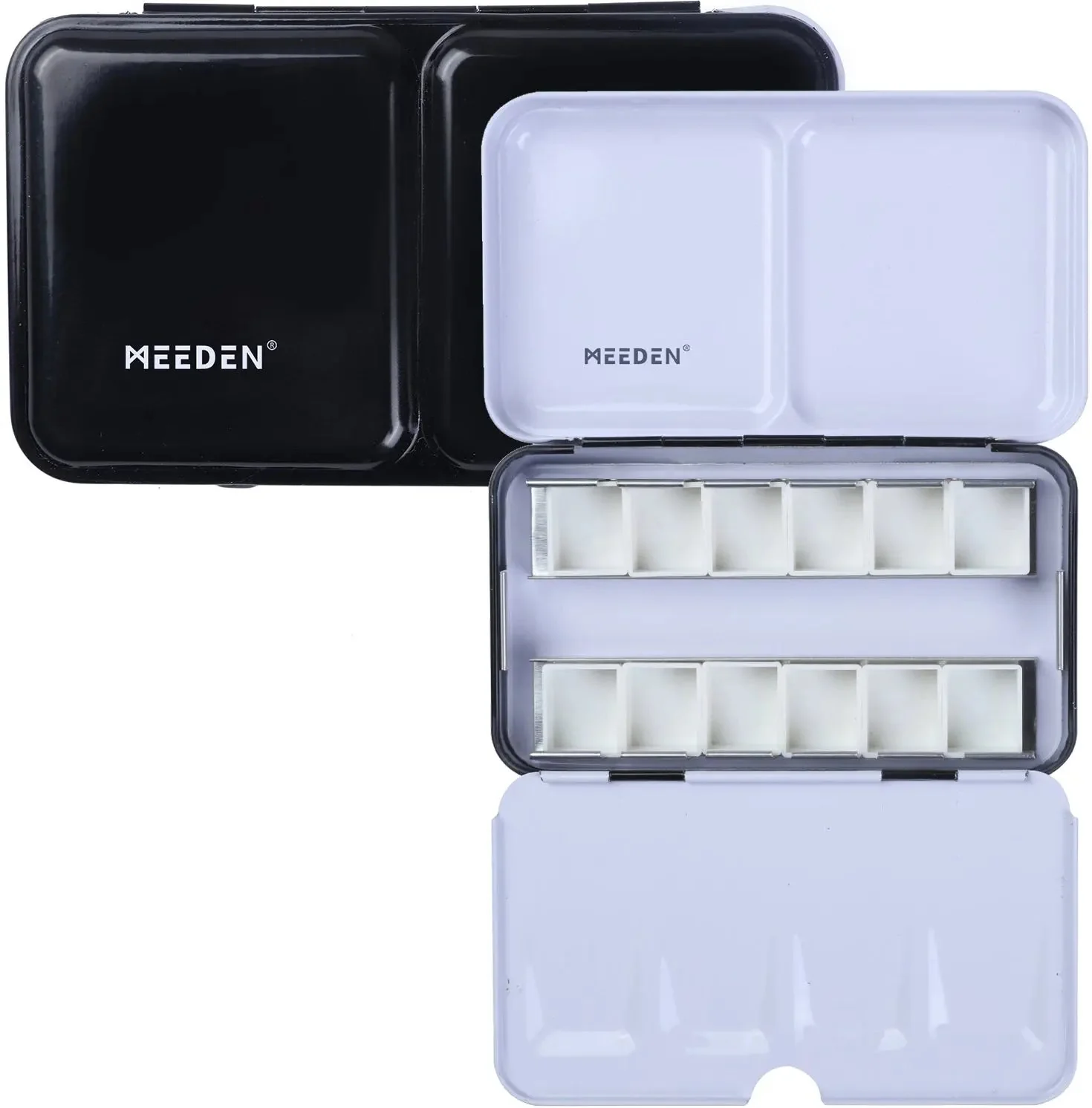 MEEDEN Travel Water Color Paint Palette Tin with 12 Half Pans Black - 14x3.5x14cm