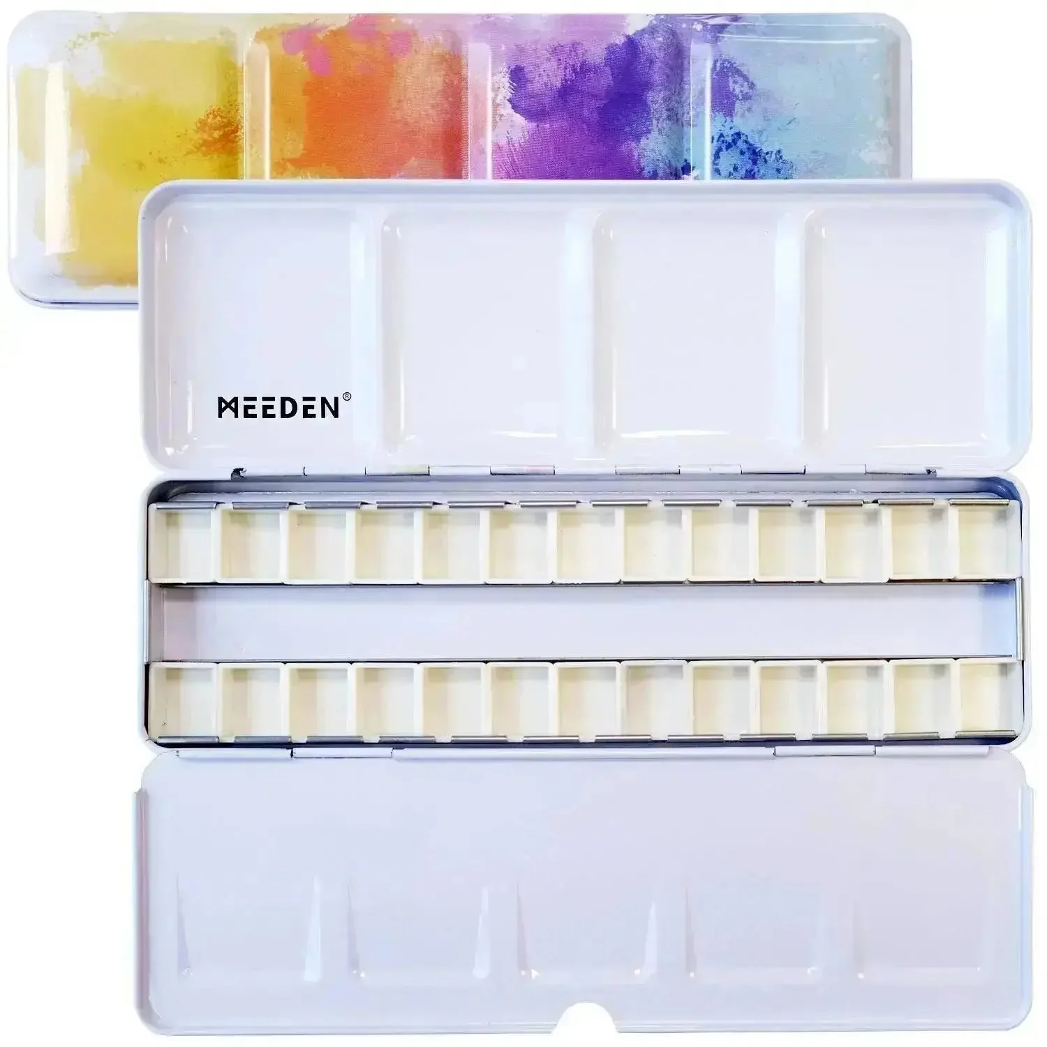 MEEDEN Empty Watercolor Tin Palette with 26 Pcs Half Pans, Colorful - Size: 25x20x4.5cm