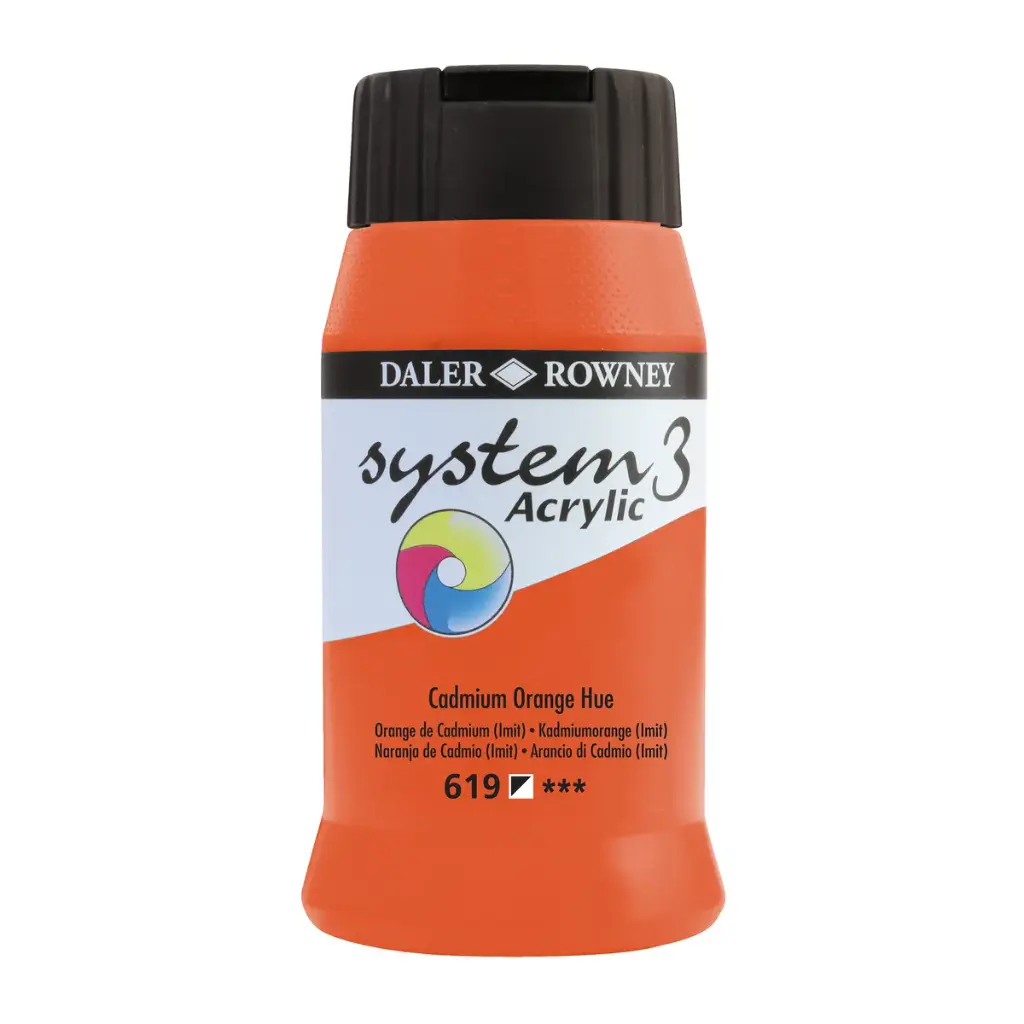 DALER ROWNEY  SYSTEM 3 ACRYLIC 500ML CADMIUM ORANGE HUE 619